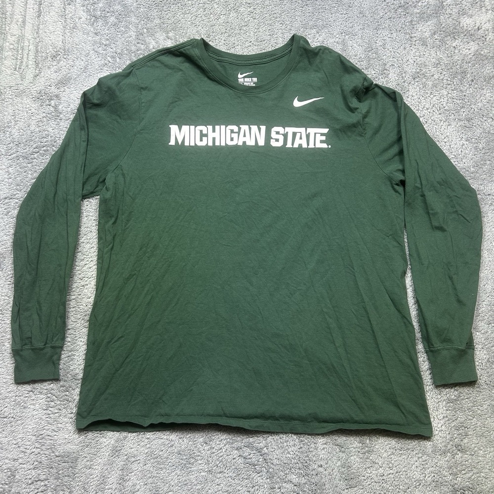 Nike Michigan State Spartans Shirt Mens 2XL Green Athletic Cut Basketball Tee